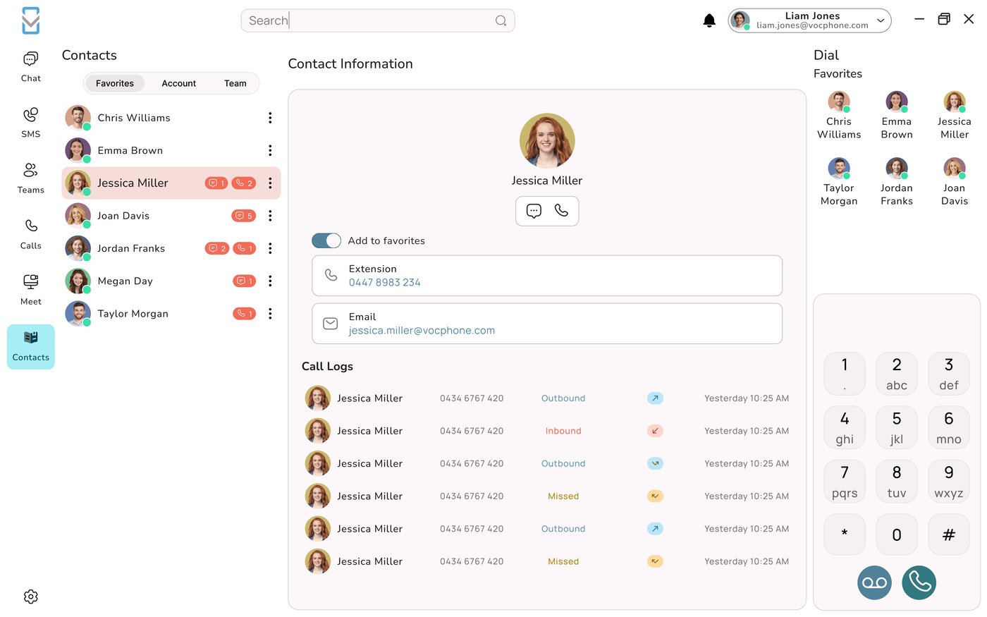 VOCPhone shared contacts on desktop